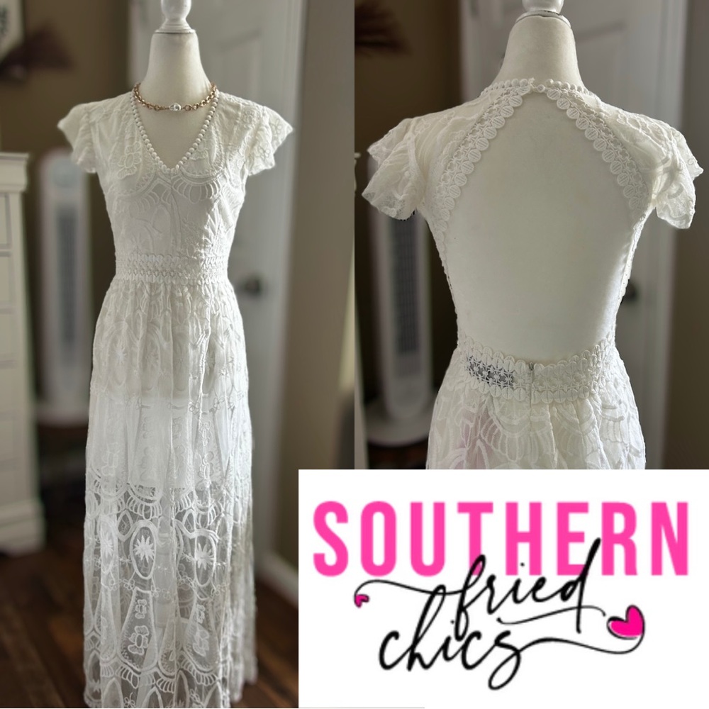⭐️ Southern Fried Chics White Lace Maxi Dress
